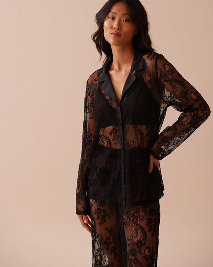 Sheer Lace Long Sleeve Button-down Shirt_60100115_00001_01