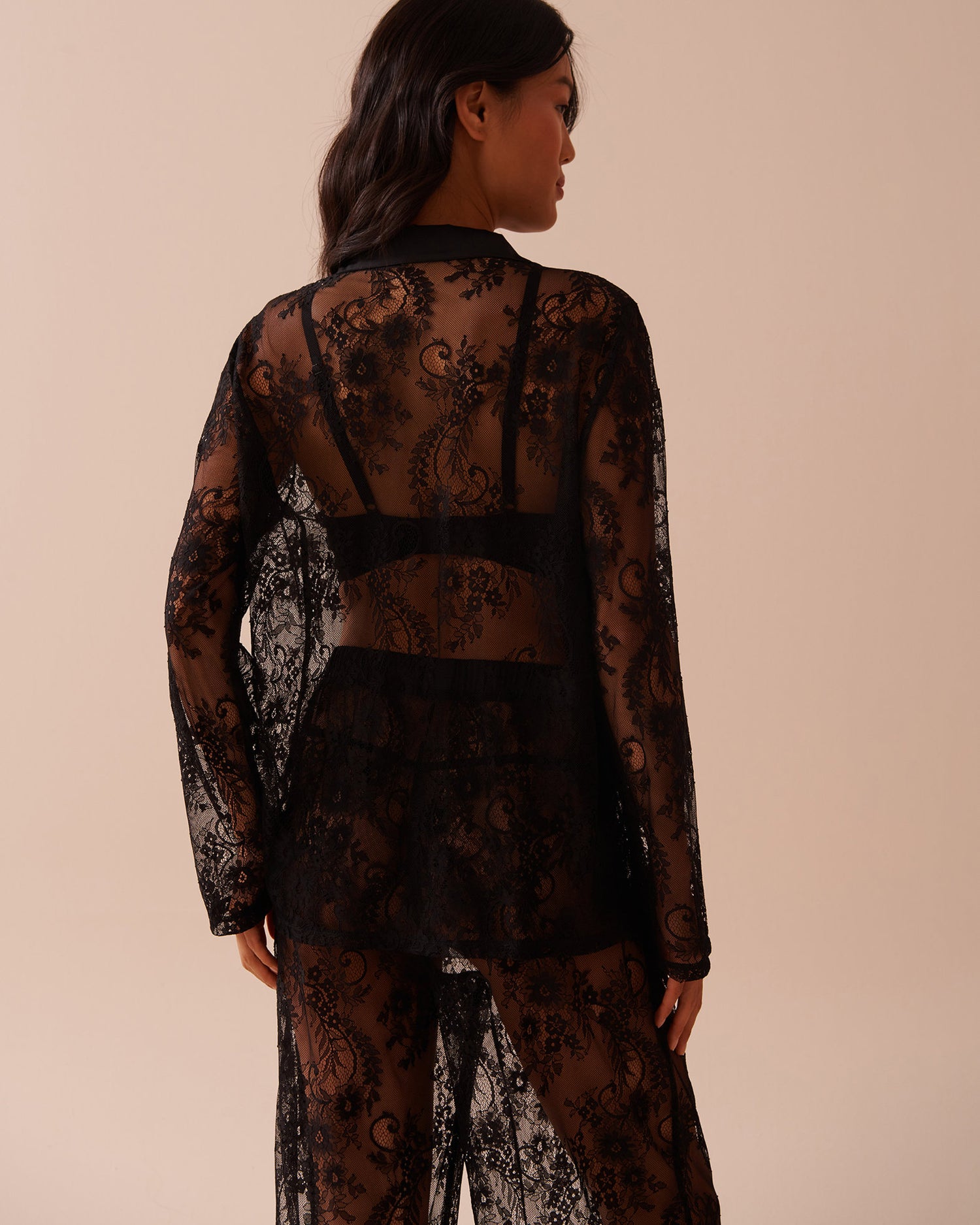 Sheer Lace Long Sleeve Button-down Shirt_60100115_00001_02