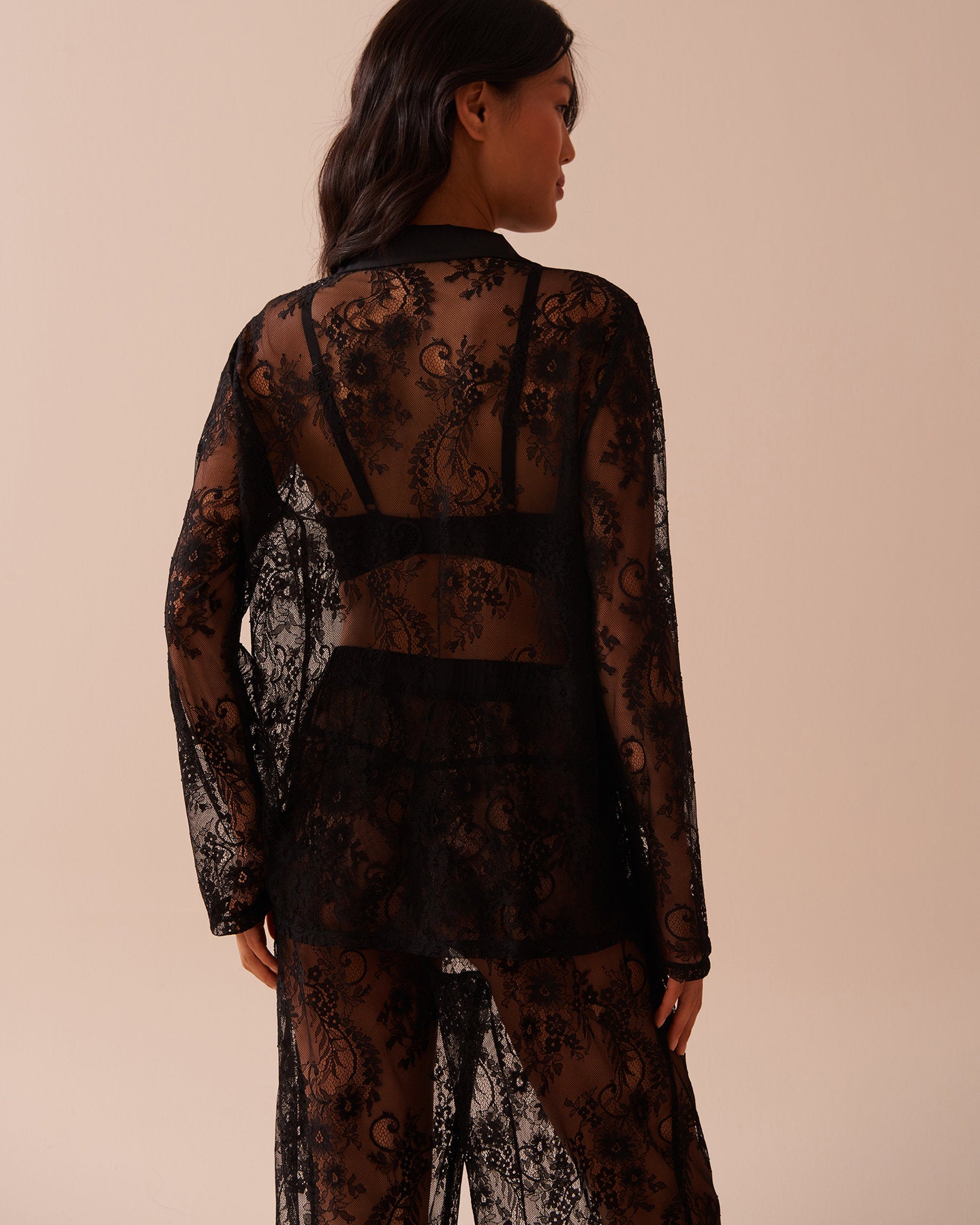 Sheer Lace Long Sleeve Button-down Shirt_60100115_00001_02