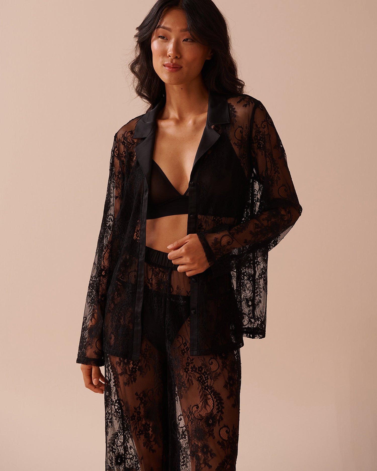 Sheer Lace Long Sleeve Button-down Shirt_60100115_00001_04