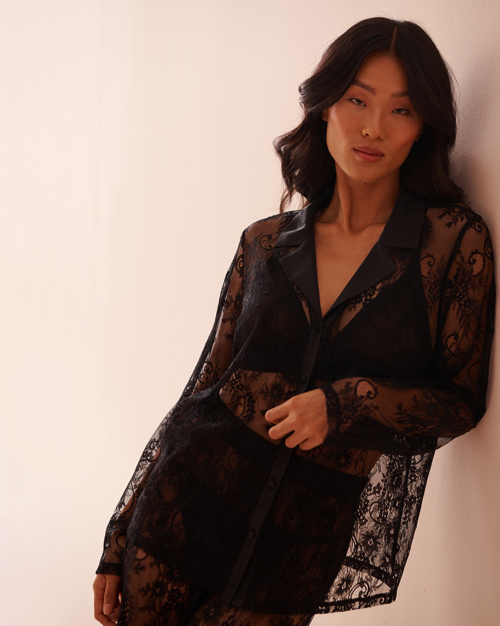 Sheer Lace Long Sleeve Button-down Shirt_60100115_00001_06