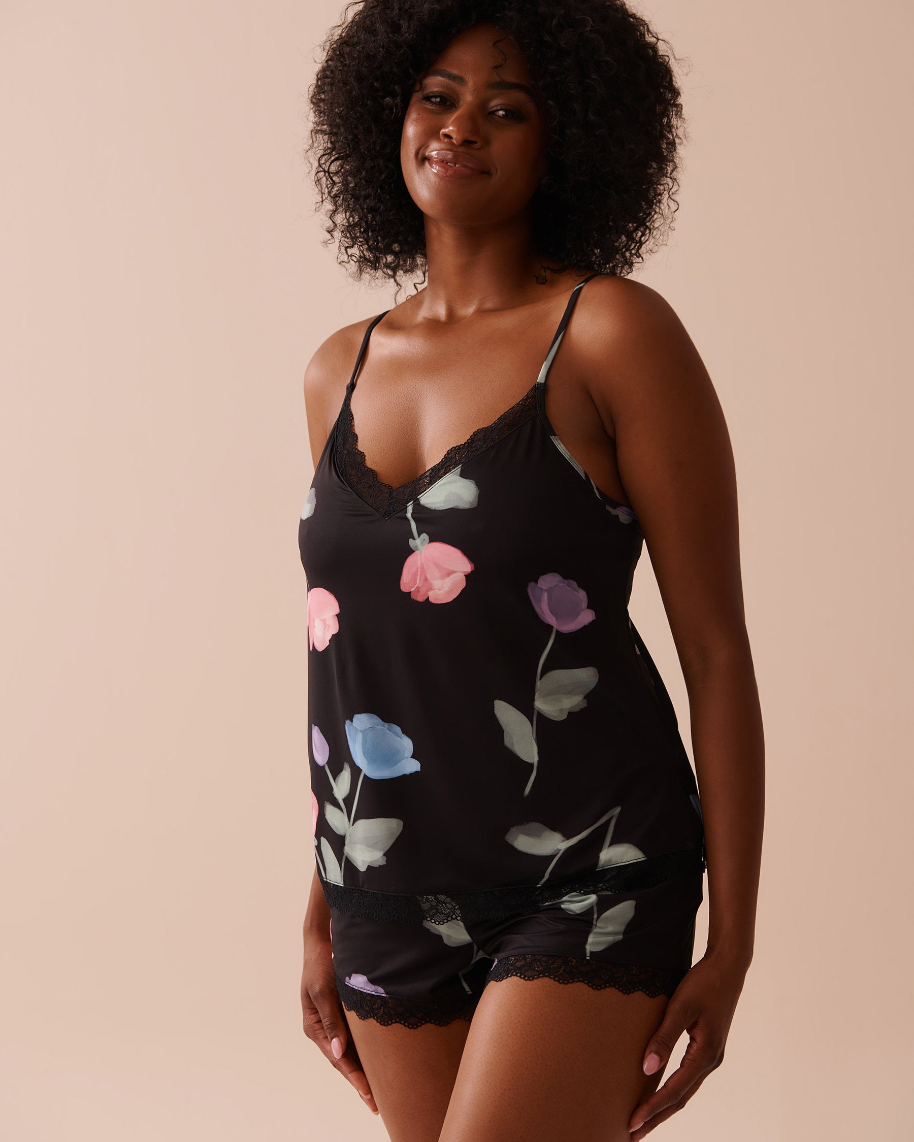 La Vie en Rose_Recycled Fibers Tulip Print Lace Trim Cami_60100119_P00405_01