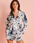 La Vie en Rose_Luxury Edition Blue Floral Print Satin Flared Button-Down Shirt_60100126_P10478_02