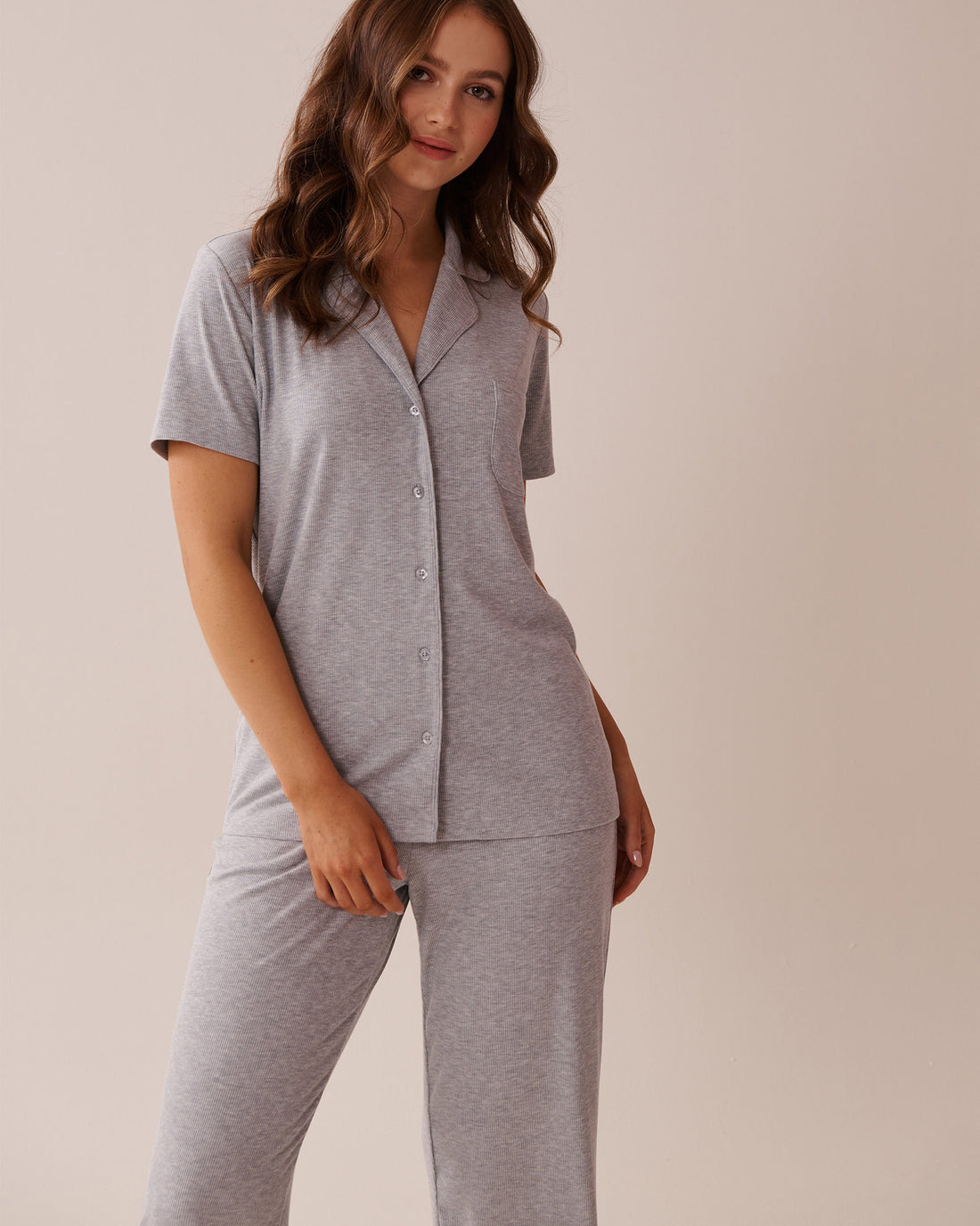 La Vie en Rose_Ribbed Modal Button-Down Shirt_60100128_00007_01