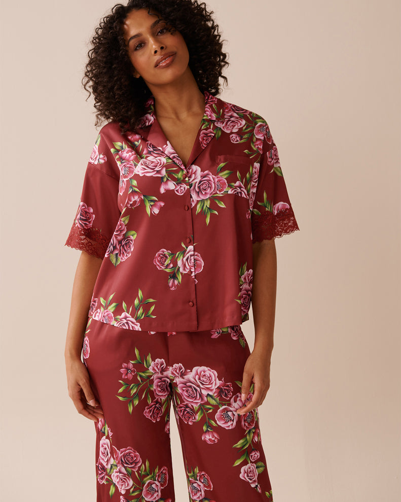 La Vie en Rose_Sun-Dried Flowers_LUXURY EDITION Rose Print Satin and Lace Trim Button-Down Shirt_60100143_P60390_01