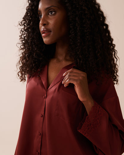 La Vie en Rose_Sun-Dried Tomato_LUXURY EDITION Satin and Lace Trim Long Sleeve Button-Down Shirt_60100144_60205_03