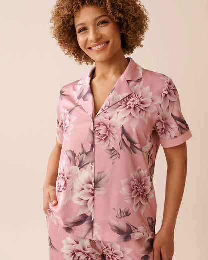 La Vie en Rose_Zephyr Flowers_Luxury Edition Dahlia Print Satin and Chiffon Button-Down Shirt_60100150_P60399_01