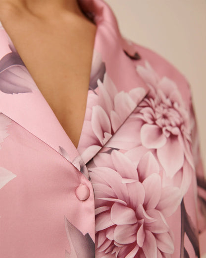 La Vie en Rose_Zephyr Flowers_Luxury Edition Dahlia Print Satin and Chiffon Button-Down Shirt_60100150_P60399_03