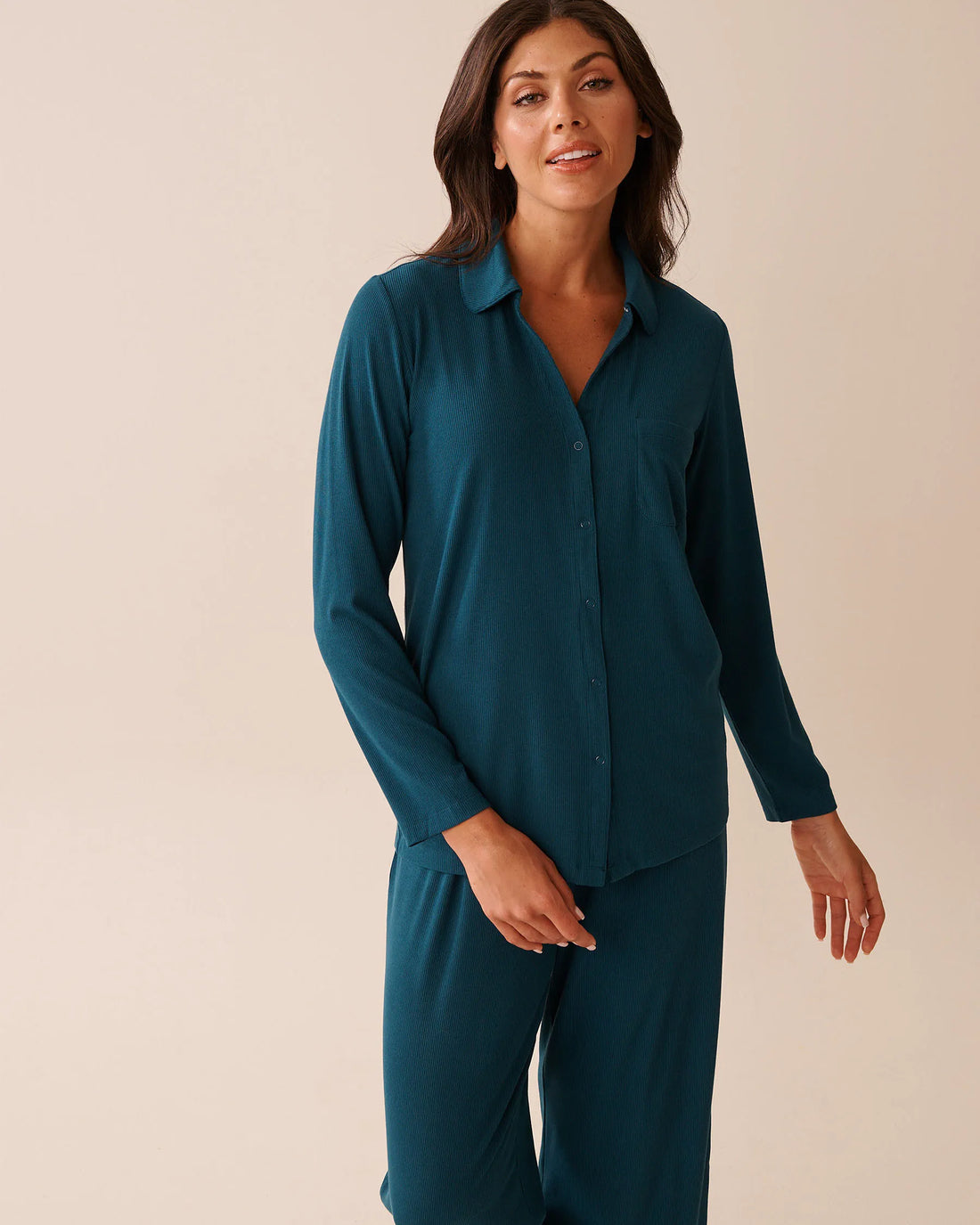 La Vie en Rose_Reflecting Pond_Ribbed Modal Button-Down Shirt_60100152_40241_01