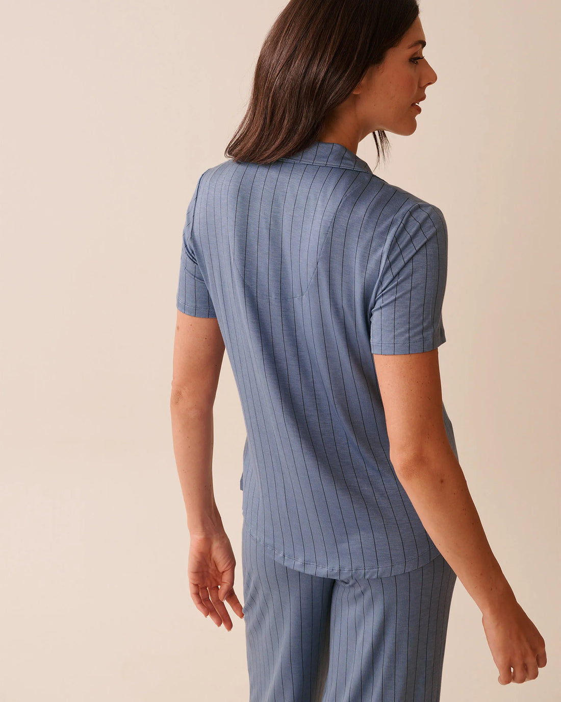 La Vie en Rose_Stonewash Stripes_Striped Soft Jersey Short Sleeve Button-Down Shirt_60100158_P40489_02