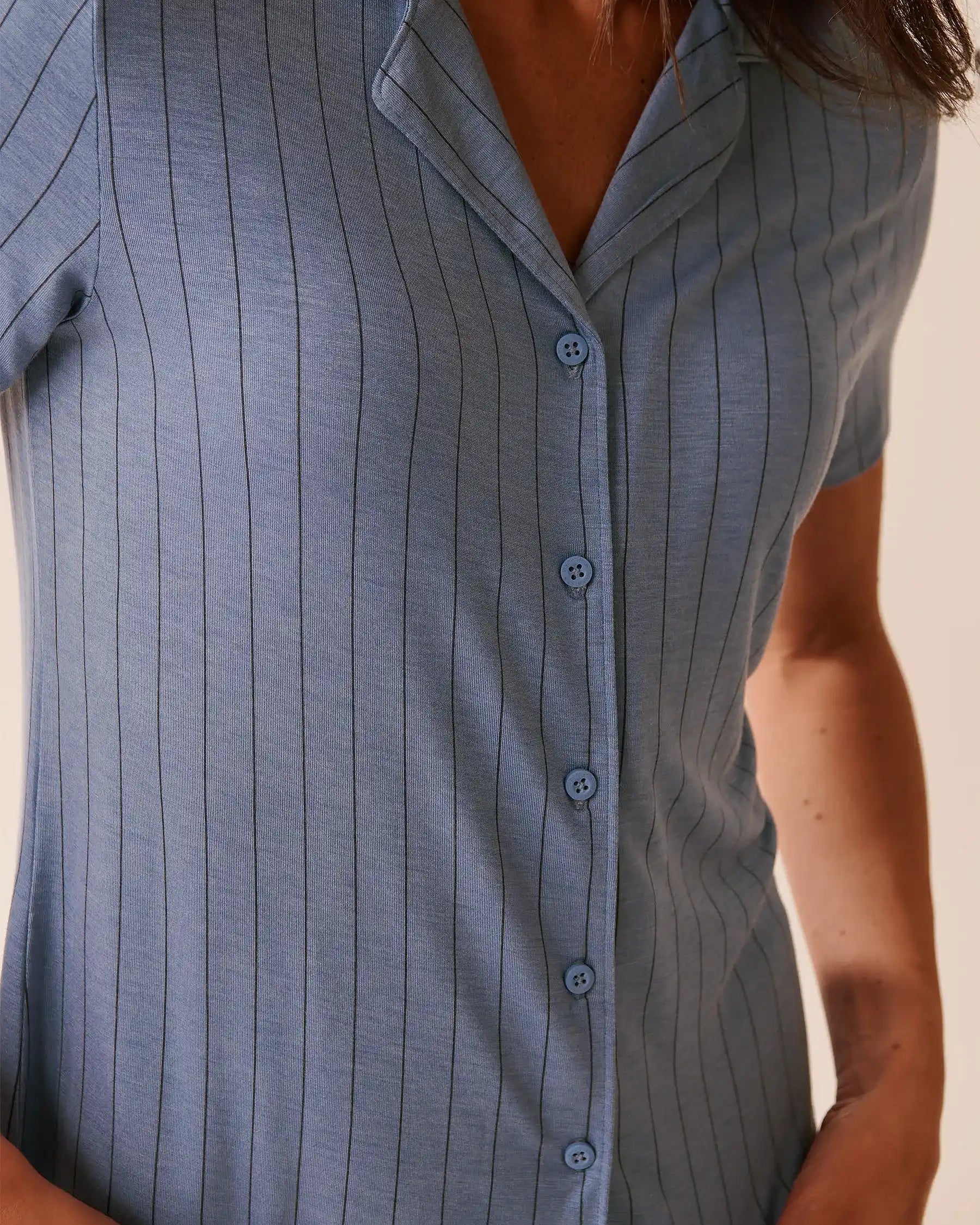 La Vie en Rose_Stonewash Stripes_Striped Soft Jersey Short Sleeve Button-Down Shirt_60100158_P40489_03