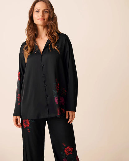 La Vie en Rose_Red Roses Placement_Luxury Edition Red Rose Print Satin Button-Down Shirt_60100161_P00469_01