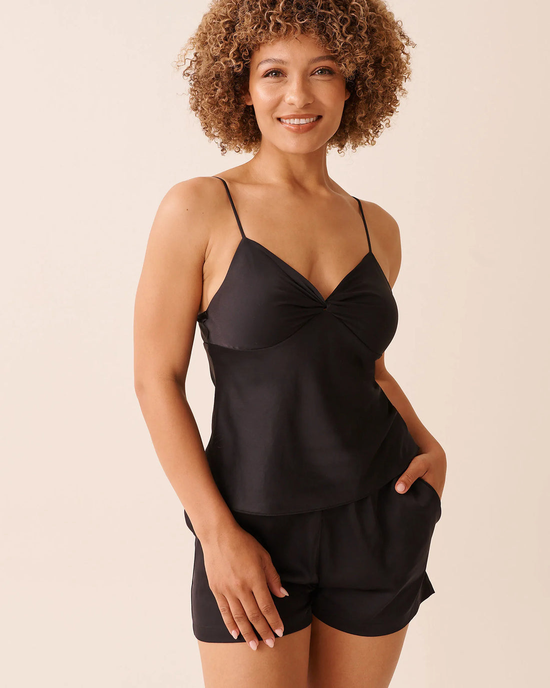 La Vie en Rose_Black Beauty_Twist Knot Satin Cami_60100162_00001_01