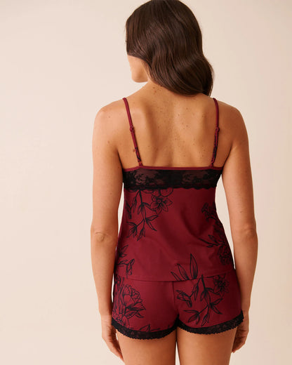 La Vie en Rose_Savvy Red Flowers_Crimson Bloom Recycled Fibers Lace Trim Cami_60100165_P60419_02