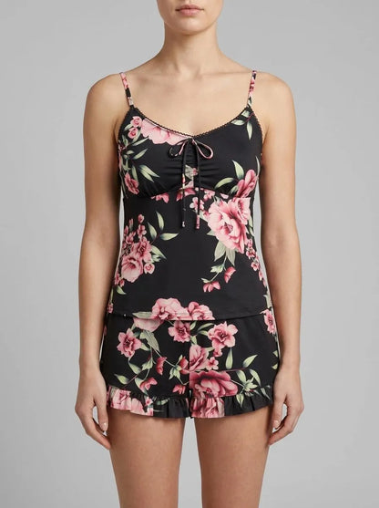 La Vie en Rose_Black &amp; Pink Flowers_Peony Print Recycled Fibers Cami_60100174_P00489_00