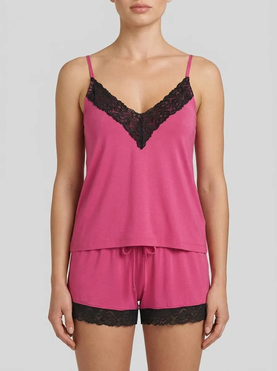 La Vie en Rose_Fuchsia Rose_Lace Trim Modal Cami_60100178_60228_00