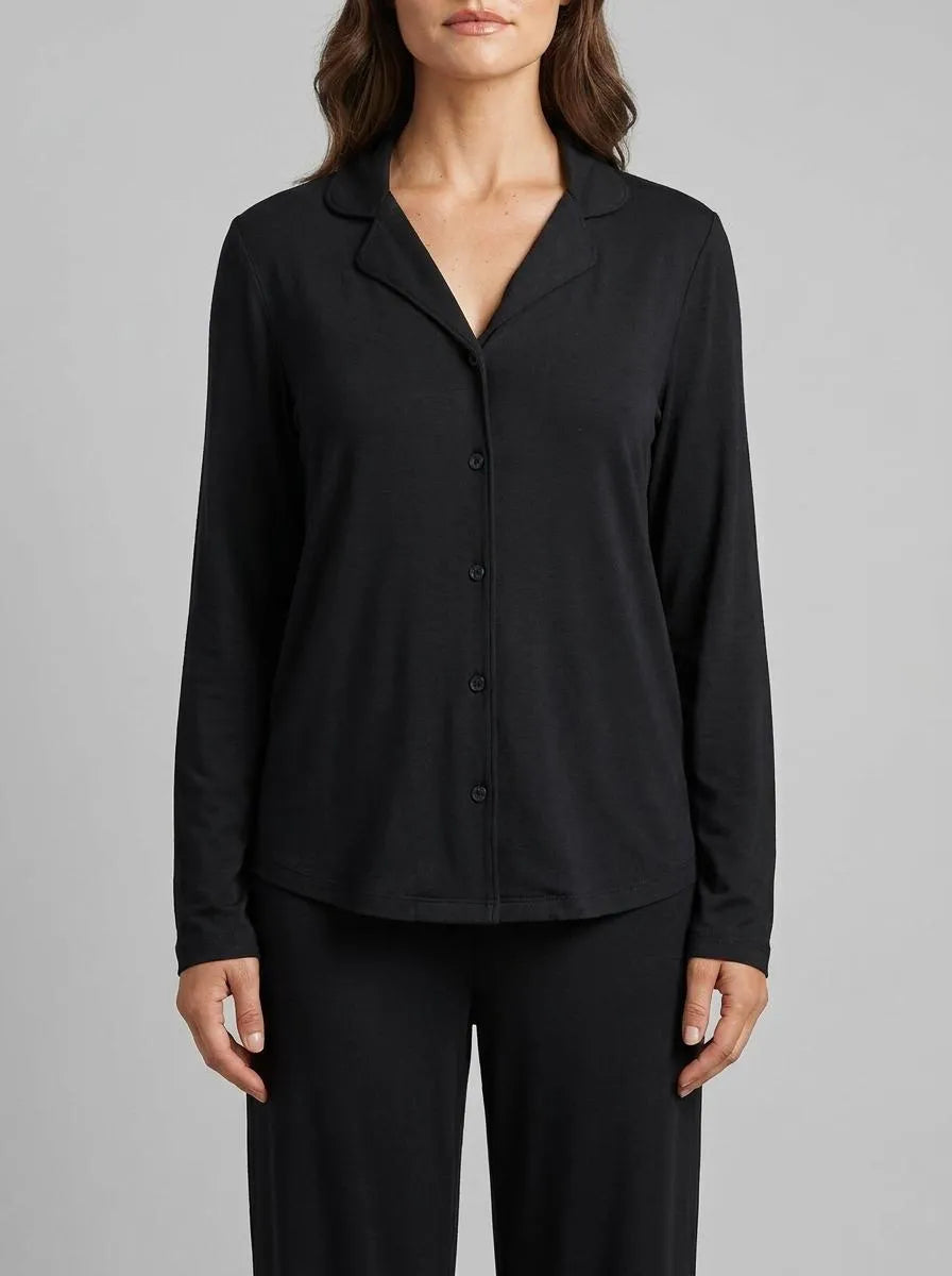 La Vie en Rose_Black Beauty_Modal Long Sleeve Button-down Shirt_60100179_00001_00