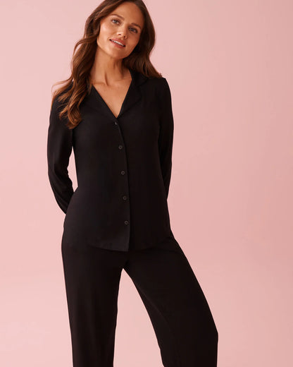 La Vie en Rose_Black_Modal Long Sleeve Button-down Shirt_60100179_00001_01