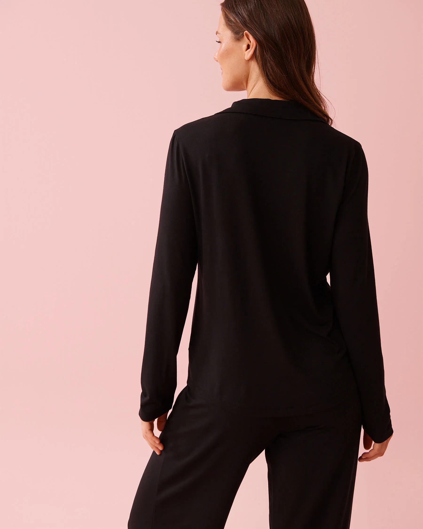 La Vie en Rose_Black Beauty_Modal Long Sleeve Button-down Shirt_60100179_00001_02