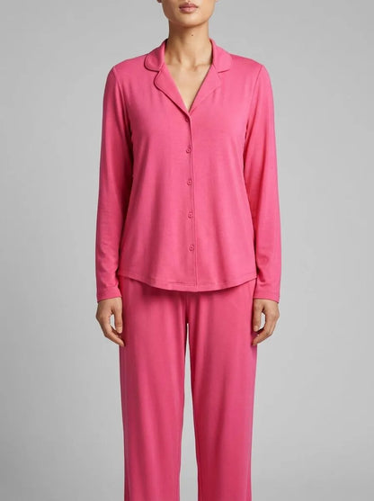 La Vie en Rose_Fuchsia Rose_Modal Long Sleeve Button-down Shirt_60100179_60228_00