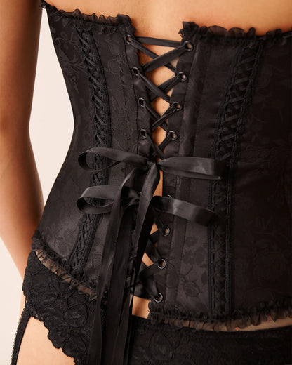 La Vie en Rose_Black Beauty_Satin Floral Jacquard Bustier_60100180_00001_08