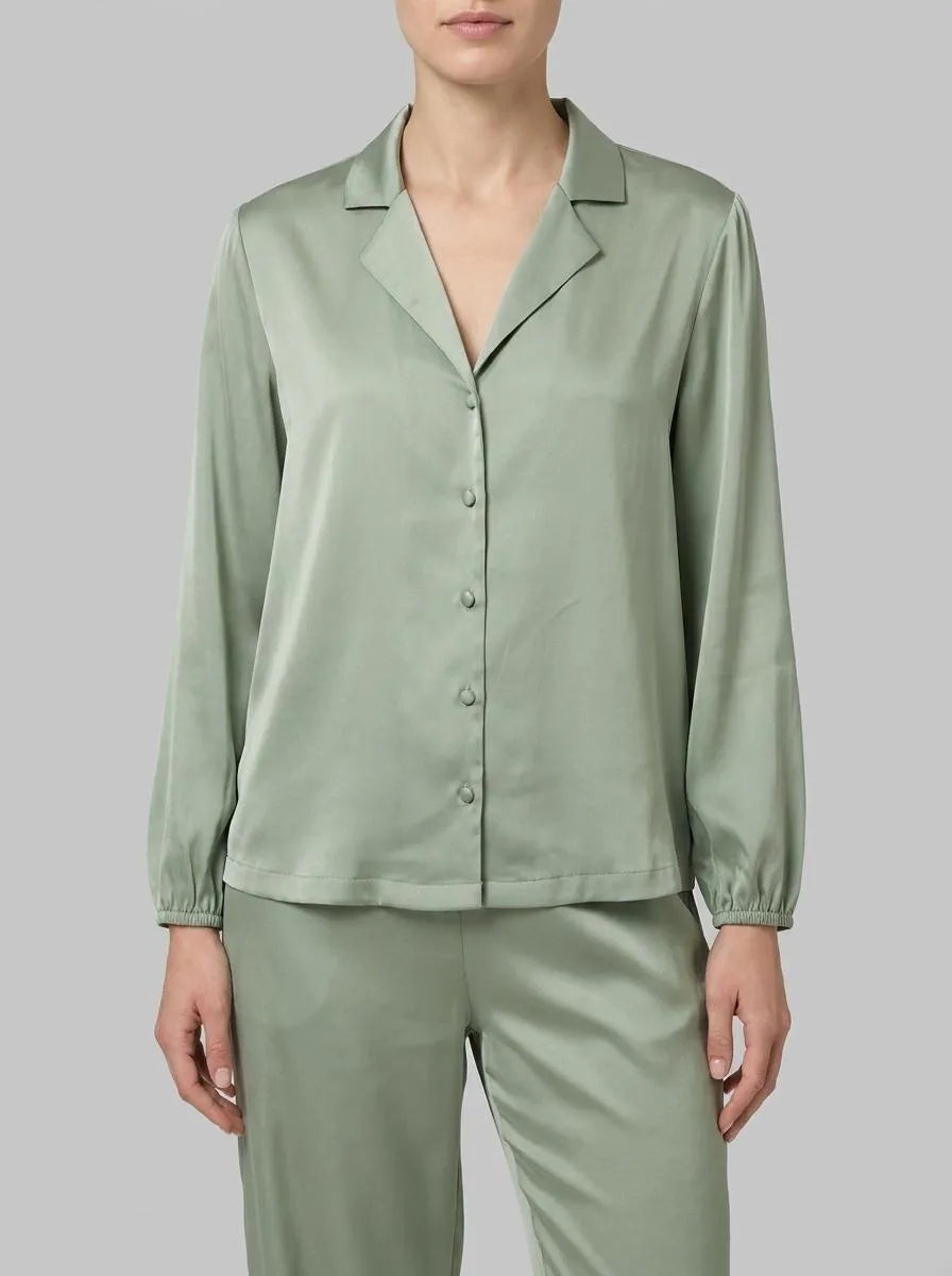 La Vie en Rose_Mineral Gray_Satin Long Sleeve Button-down Shirt_60100182_30059_00