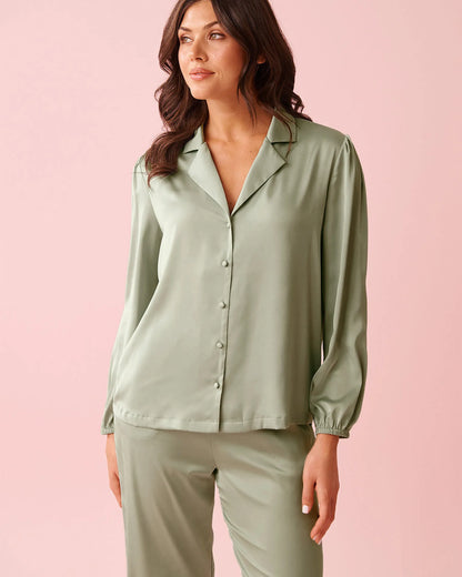 La Vie en Rose_Mineral Gray_Satin Long Sleeve Button-down Shirt_60100182_30059_01