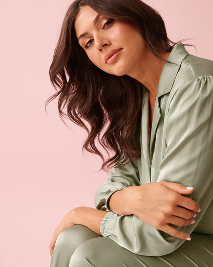 La Vie en Rose_Mineral Gray_Satin Long Sleeve Button-down Shirt_60100182_30059_03