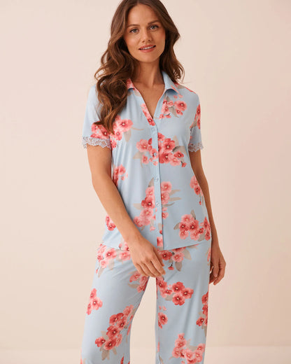 La Vie en Rose Stratosphere Blossom Women Spring Blossom Print Lace Trim Button-down Shirt SKU: 60100186_P40551 Image 01