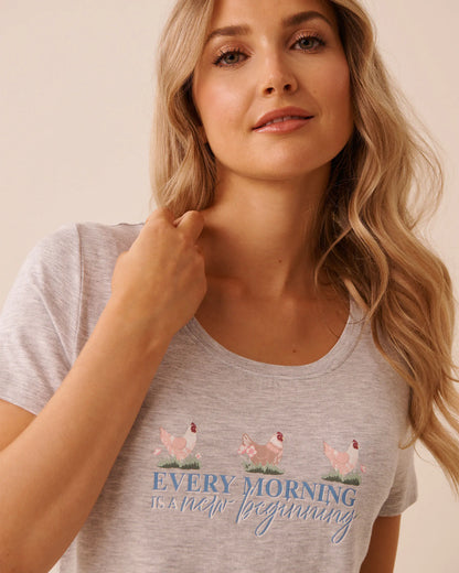 La Vie en Rose Comfy Grey Mix W/Screen 1 Women Chicken Print Soft Jersey T-shirt SKU: 60100190_P00512 Image 03