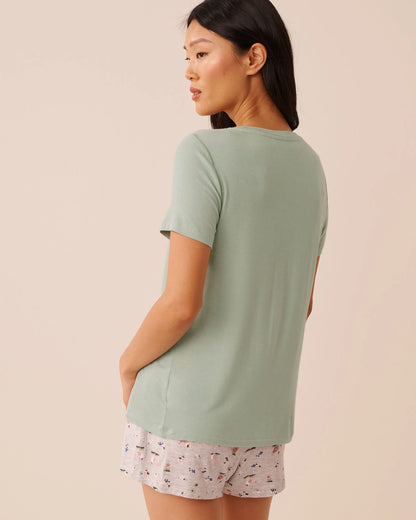 La Vie en Rose Frosty Green W/Screen 1 Women Pink Floral Print Soft Jersey T-shirt SKU: 60100190_P30148 Image 02