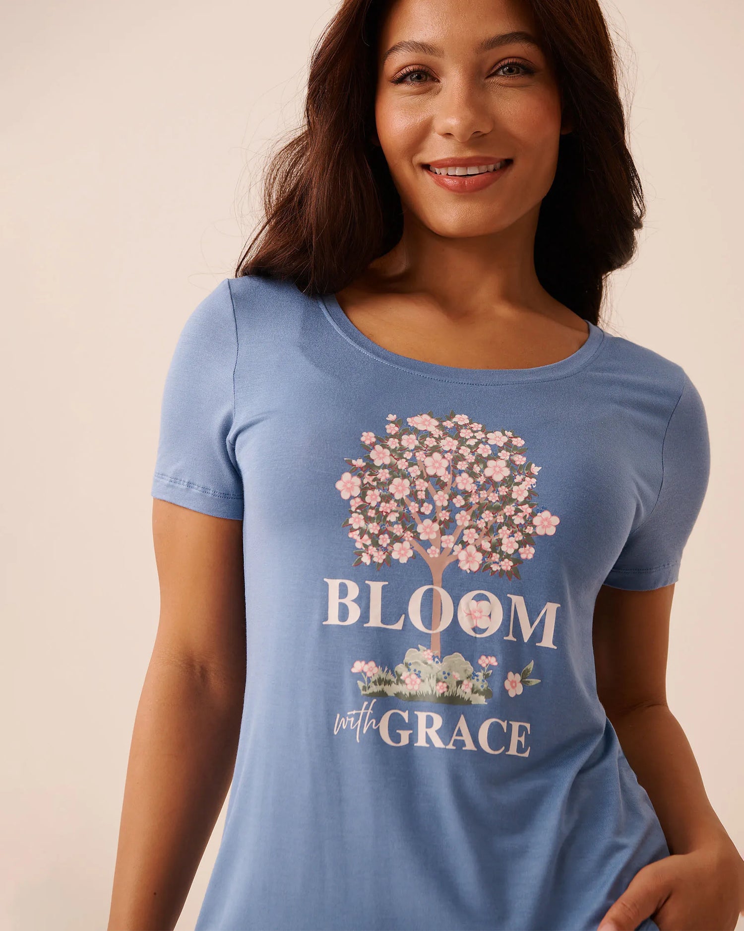La Vie en Rose Ashleigh Blue W/Screen 2 Women Pink Floral Print Soft Jersey T-shirt SKU: 60100190_P40561 Image 03