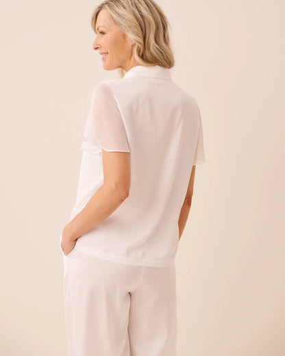 La Vie en Rose Snow White Women LUXURY EDITION Beaded Satin And Chiffon Button-Down Shirt SKU: 60100194_10011 Image 02