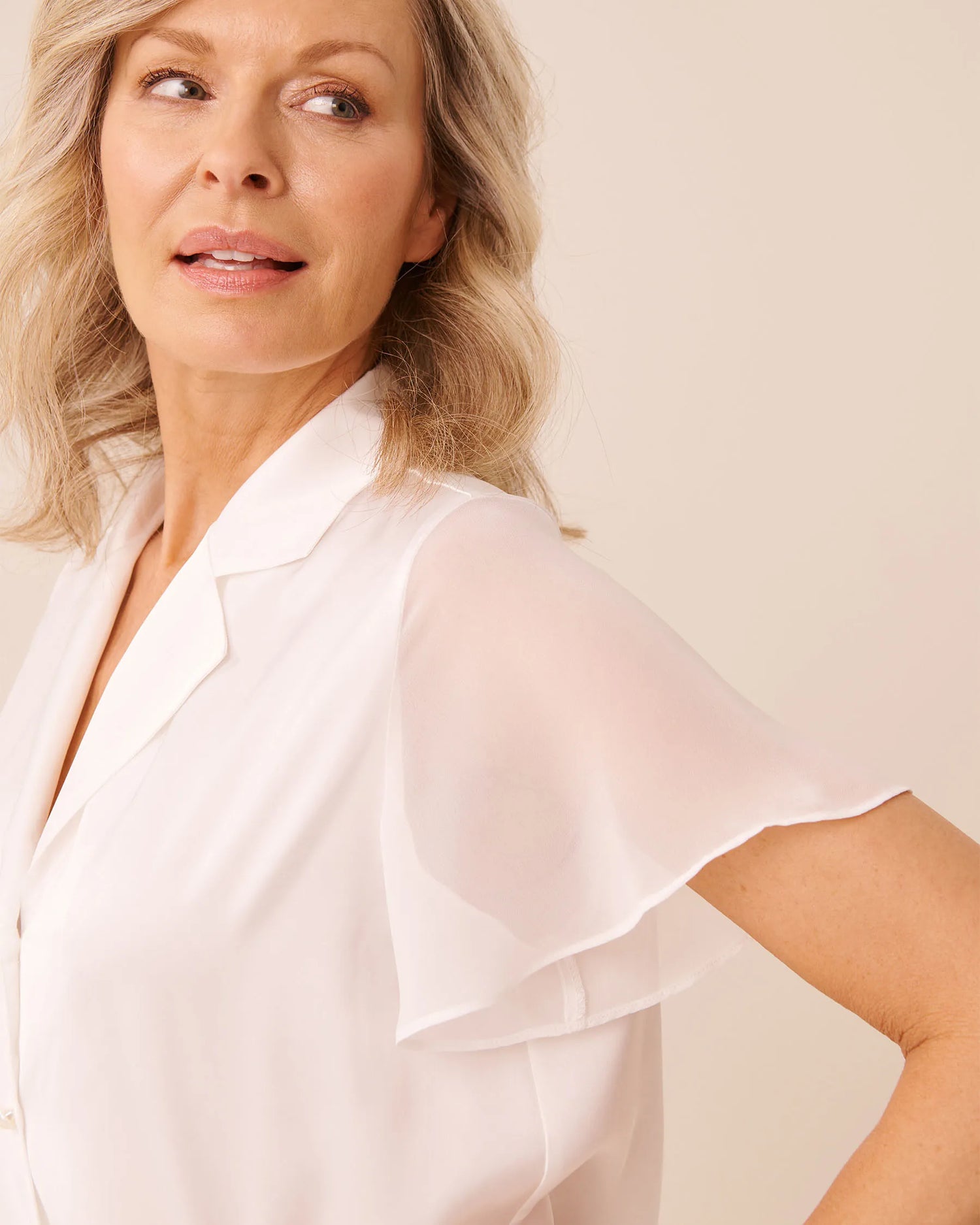 La Vie en Rose Snow White Women LUXURY EDITION Beaded Satin And Chiffon Button-Down Shirt SKU: 60100194_10011 Image 03