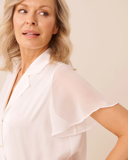 La Vie en Rose Snow White Women LUXURY EDITION Beaded Satin And Chiffon Button-Down Shirt SKU: 60100194_10011 Image 03