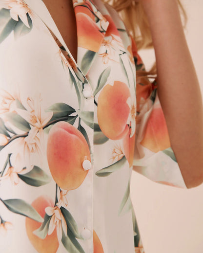 La Vie en Rose Snow White Peach Women LUXURY EDITION Peach Print Satin Button-Down Shirt SKU: 60100196_P10602 Image 03