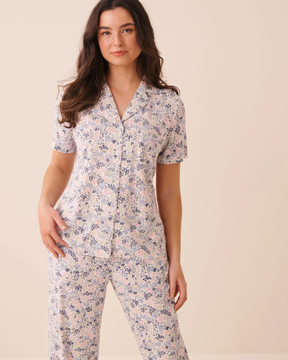La Vie en Rose Blue Mix Ditsy Women Ribbed Modal Button-Down Shirt SKU: 60100197_P40572 Image 01