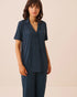 La Vie en Rose Midnight Navy Women Short Sleeve Button-Down Shirt SKU: 60100200_40008 Image 01