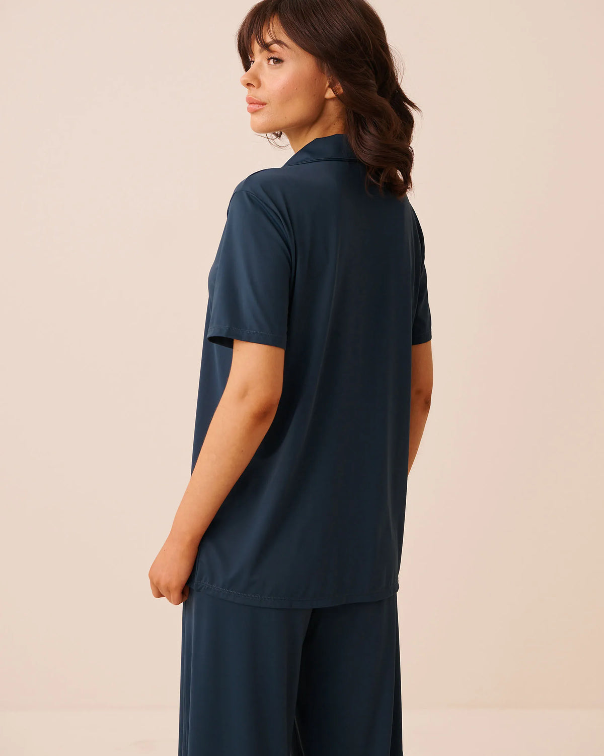 La Vie en Rose Midnight Navy Women Short Sleeve Button-Down Shirt SKU: 60100200_40008 Image 02