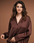La Vie en Rose Brown Stone Women Luxury Edition Satin Long Sleeve Button-Down Shirt SKU: 60100203_20131 Image 01