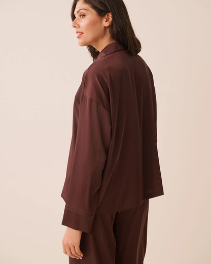 La Vie en Rose Brown Stone Women Luxury Edition Satin Long Sleeve Button-Down Shirt SKU: 60100203_20131 Image 04