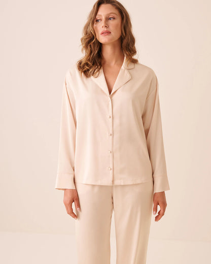 La Vie en Rose Silver Peony Women Luxury Edition Satin Long Sleeve Button-Down Shirt SKU: 60100203_60027 Image 03