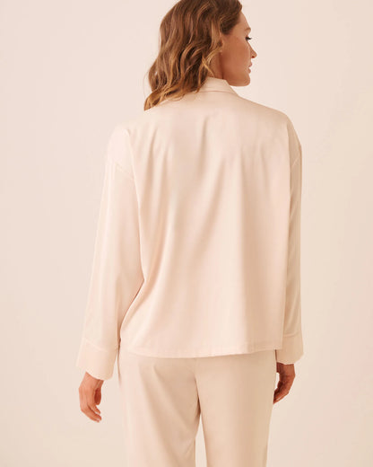 La Vie en Rose Silver Peony Women Luxury Edition Satin Long Sleeve Button-Down Shirt SKU: 60100203_60027 Image 04