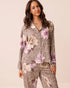 La Vie en Rose Leopard Garden Women Luxury Edition Floral Leopard Print Satin Long Sleeve Button-Down Shirt SKU: 60100203_P20099 Image 01