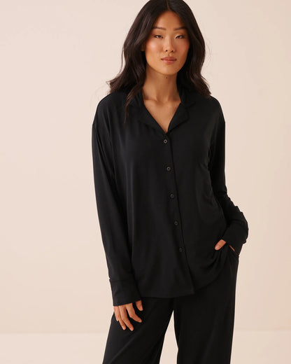La Vie en Rose Black Beauty Women Modal Long Sleeve Button-Down Shirt SKU: 60100205_00001 Image 01