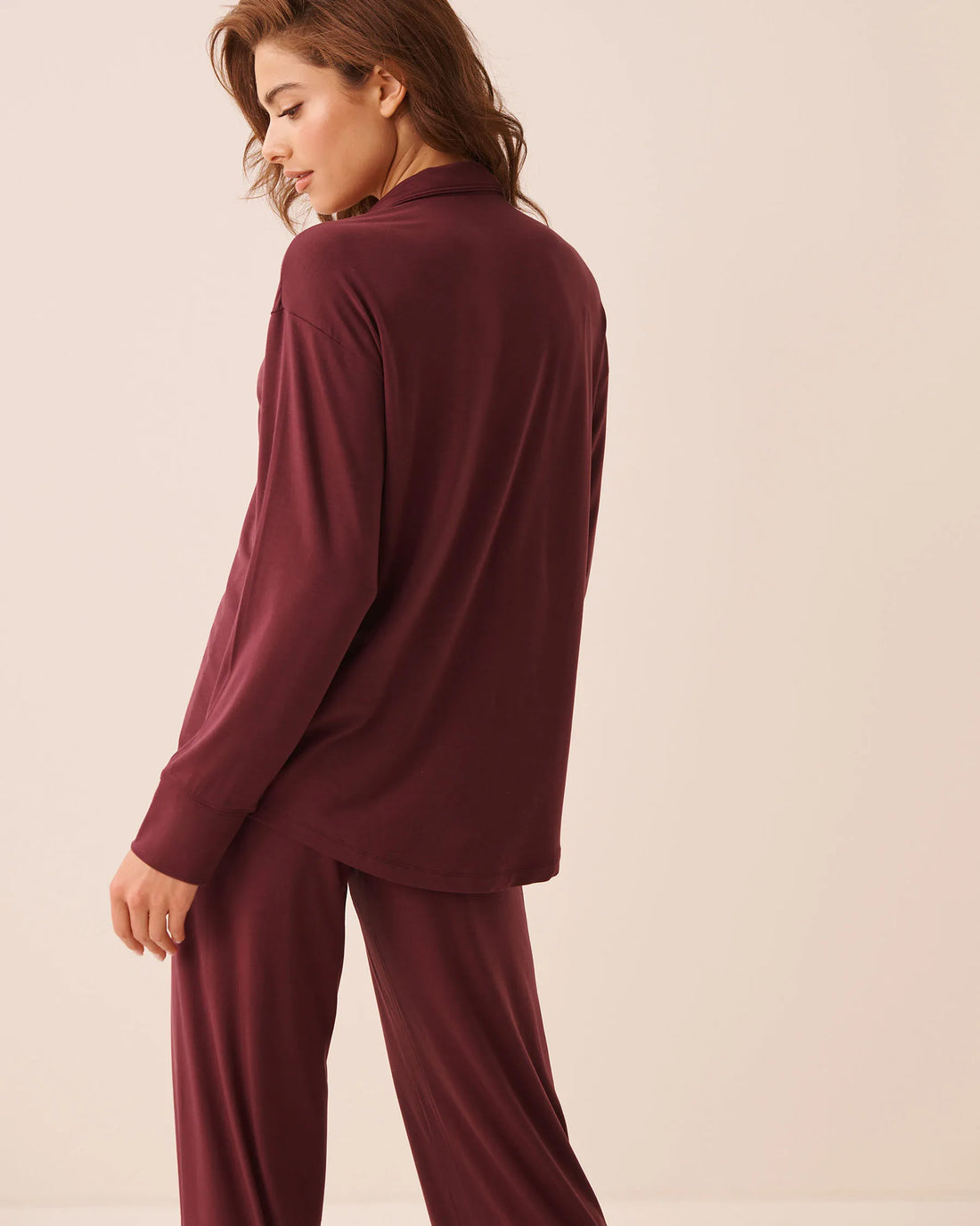 La Vie en Rose Burgundy Women Modal Long Sleeve Button-Down Shirt SKU: 60100205_50062 Image 02
