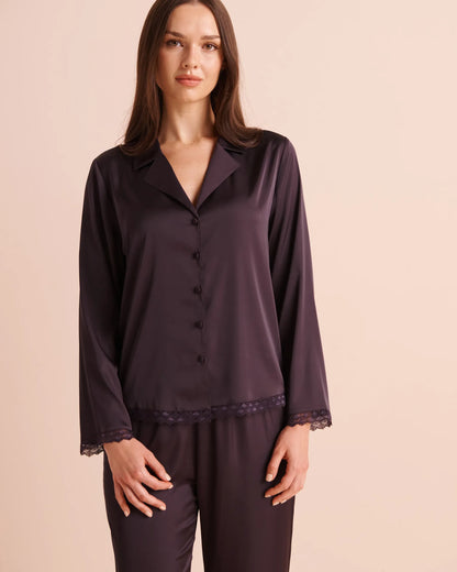 La Vie en Rose Plum Perfect Women Luxury Edition Satin Long Sleeve Button-Down Shirt SKU: 60100207_50103 Image 01