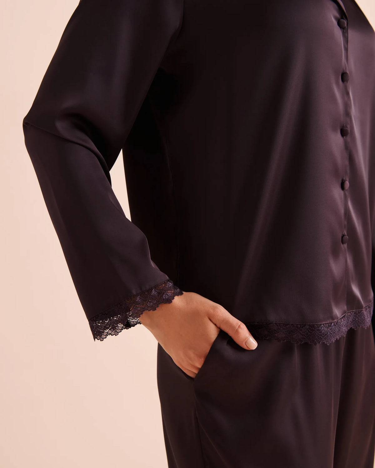 La Vie en Rose Plum Perfect Women Luxury Edition Satin Long Sleeve Button-Down Shirt SKU: 60100207_50103 Image 03
