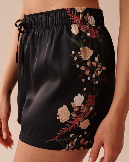 LUXURY EDITION Black Bouquet Satin Shorts_60200104_P00357_02