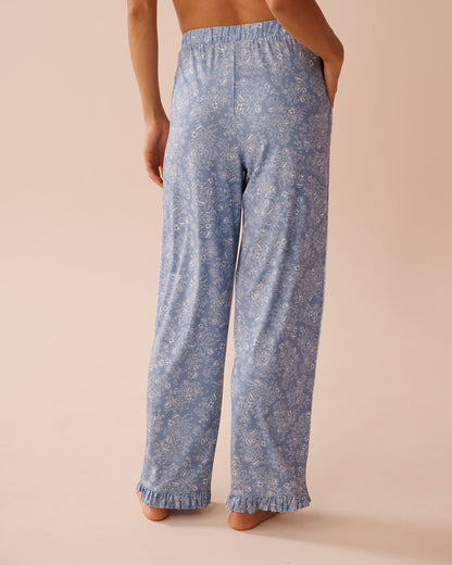 La Vie en Rose_White Floral Print Recycled Fibers Ruffled Pants_60200124_P40421_02